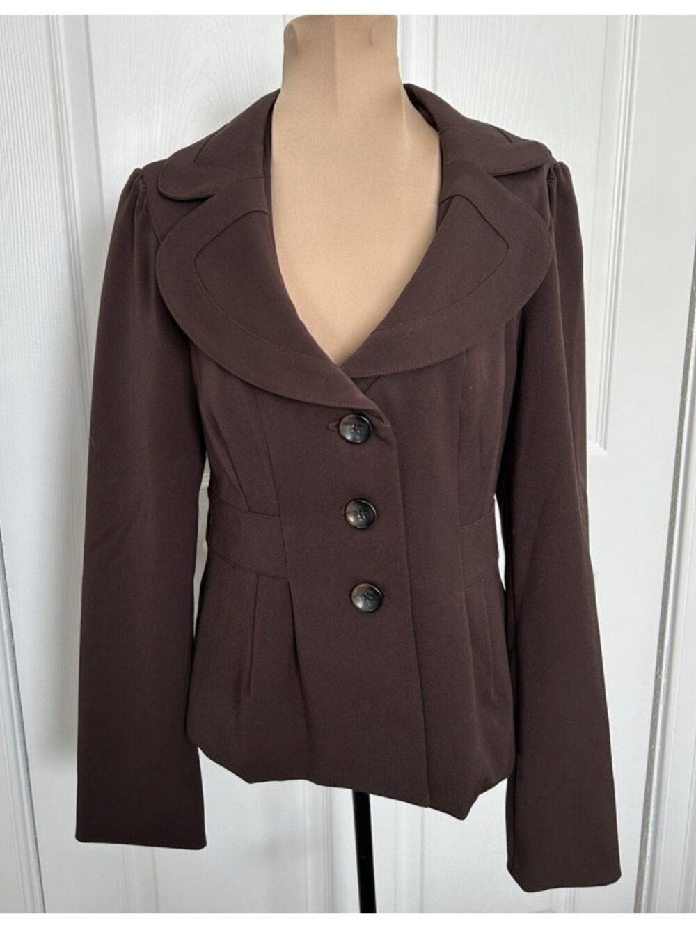 Apt. 9 Collared V-Neck Three Button Peplum Blazer Jacket Brown Size 6
